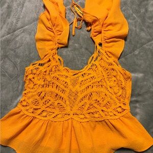 Milk & Honey Crochet Knit Top in Vibrant Mustard Yellow #7